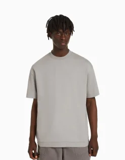 BERSHKA T-shirt manches courtes interlock Gris Online