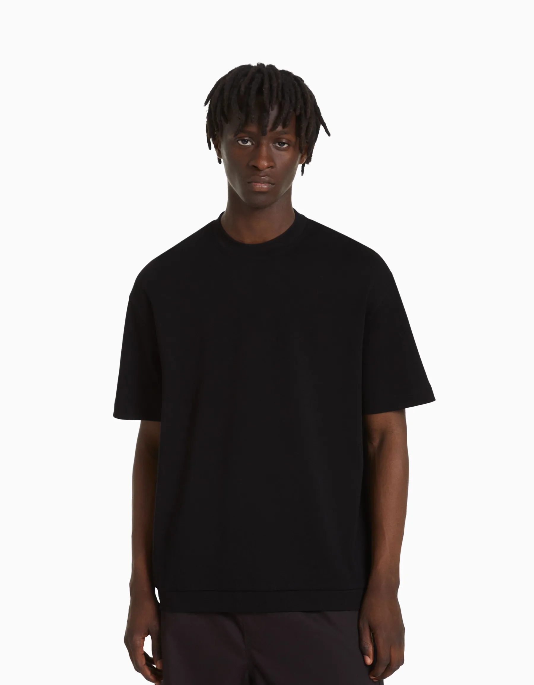 BERSHKA T-shirt manches courtes interlock Noir Outlet