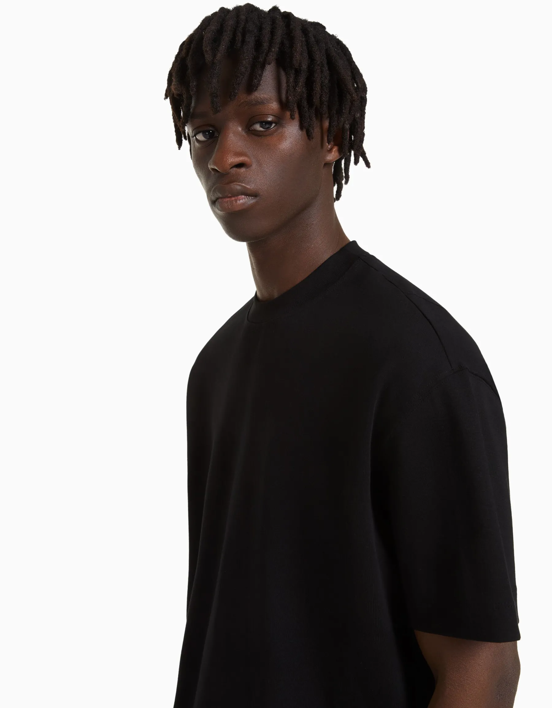 BERSHKA T-shirt manches courtes interlock Noir Outlet