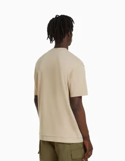 BERSHKA T-shirt manches courtes interlock Camel Cheap
