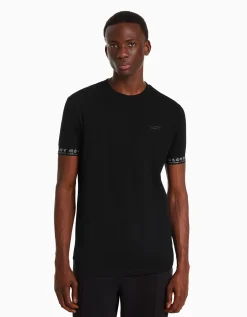 BERSHKA T-shirt manches courtes muscle fit frises Bleu turquoise Flash Sale