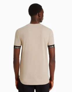 BERSHKA T-shirt manches courtes muscle fit frises Bleu turquoise Outlet