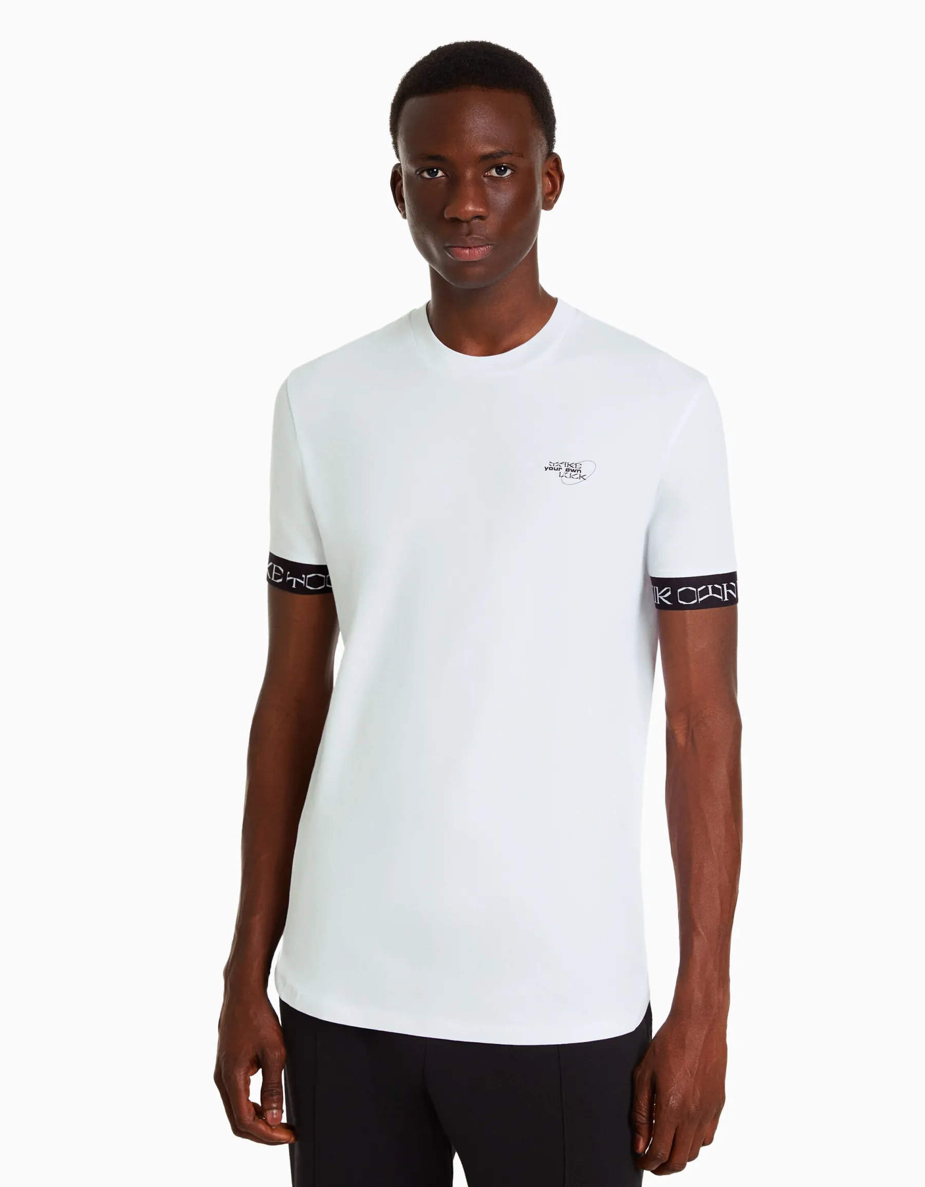 BERSHKA T-shirt manches courtes muscle fit frises Bleu turquoise Discount