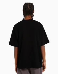 BERSHKA T-shirt manches courtes oversize imprimé Blanc Sale
