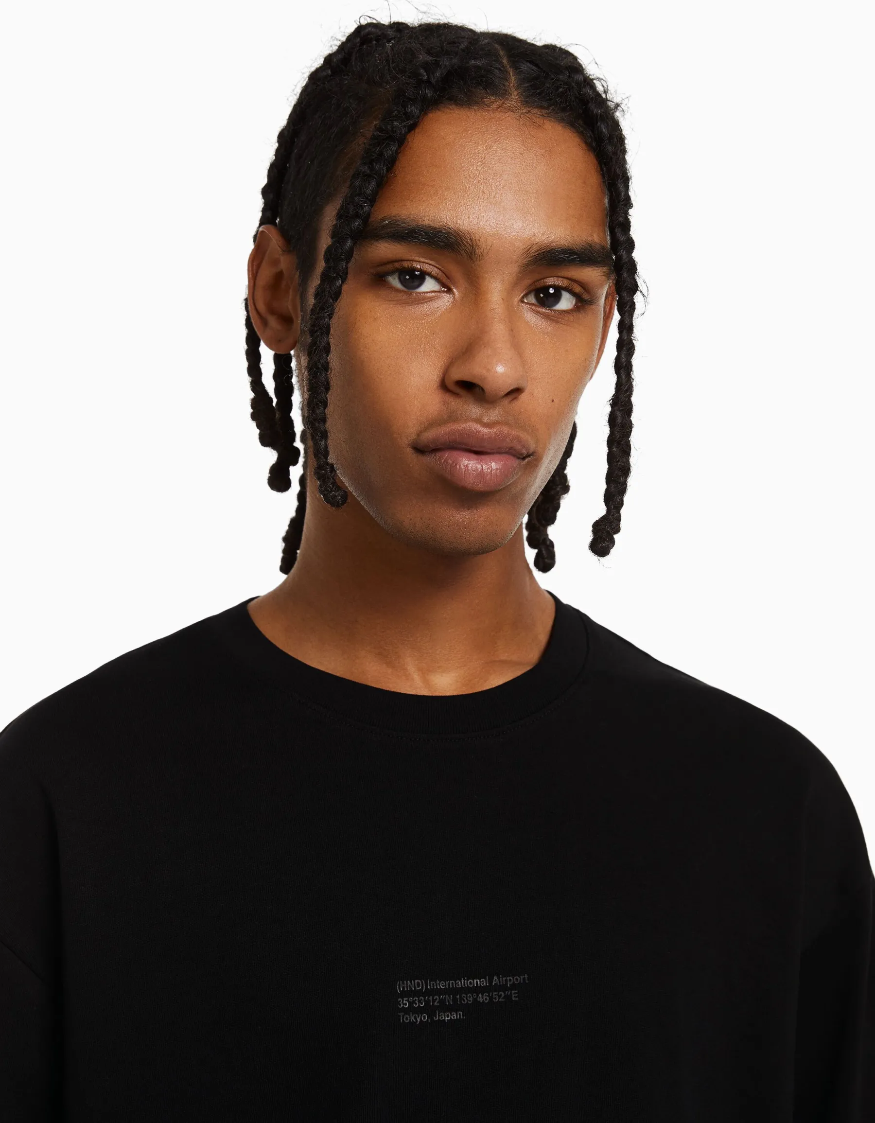 BERSHKA T-shirt manches courtes oversize imprimé Blanc Sale