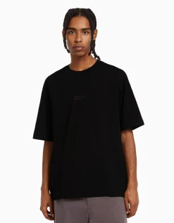 BERSHKA T-shirt manches courtes oversize imprimé Blanc Best