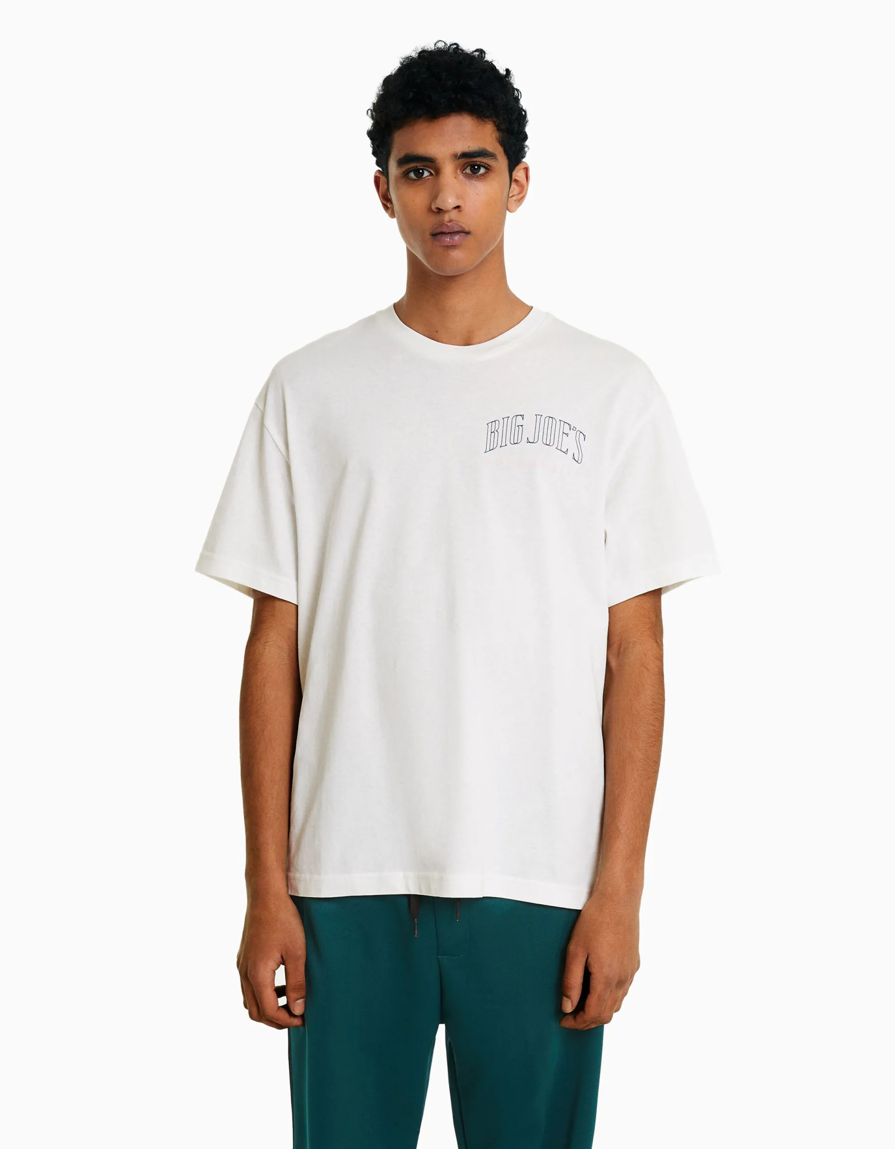 BERSHKA T-shirt manches courtes oversize imprimé Blanc cassé Shop