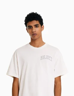 BERSHKA T-shirt manches courtes oversize imprimé Blanc cassé Shop