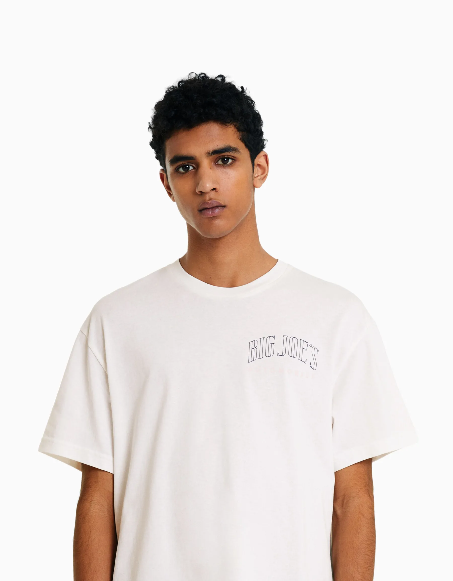 BERSHKA T-shirt manches courtes oversize imprimé Blanc cassé Shop