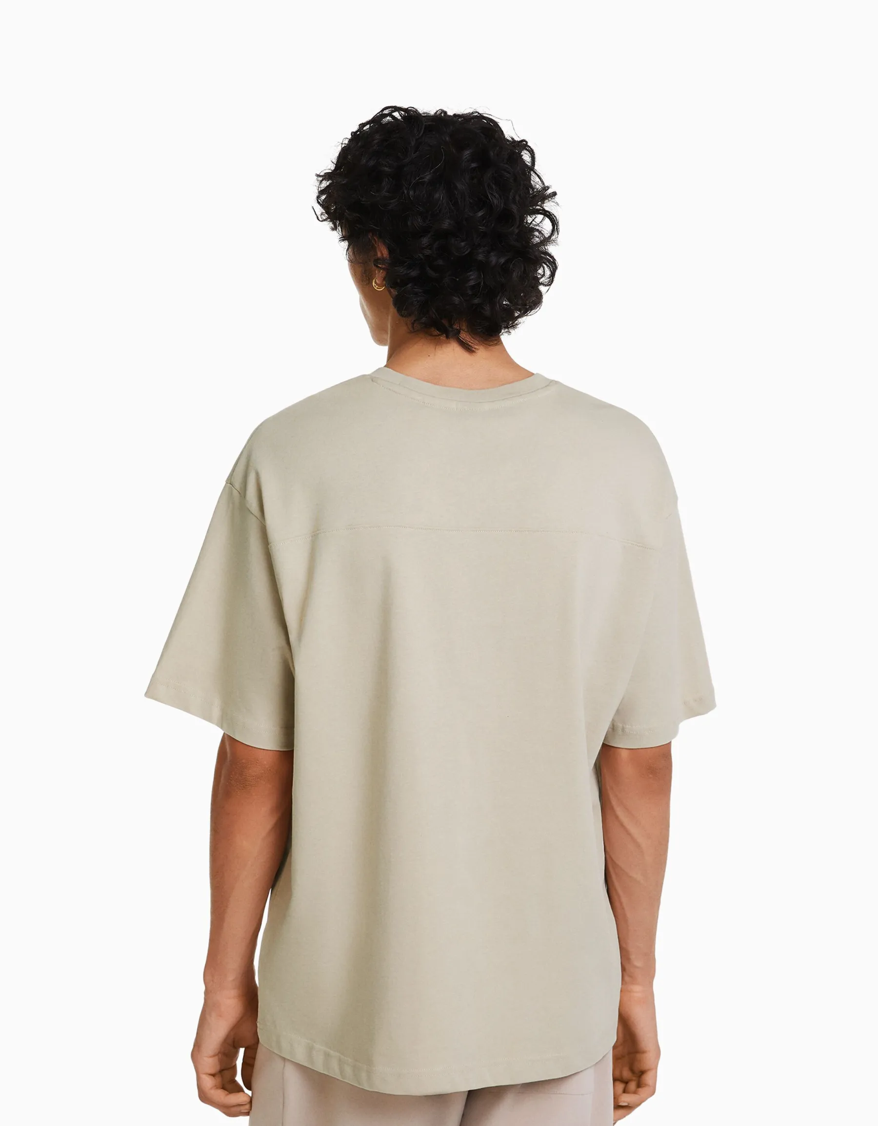 BERSHKA T-shirt manches courtes oversize imprimé Blanc Cheap