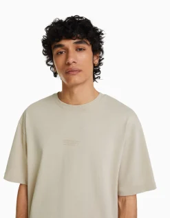 BERSHKA T-shirt manches courtes oversize imprimé Blanc Cheap