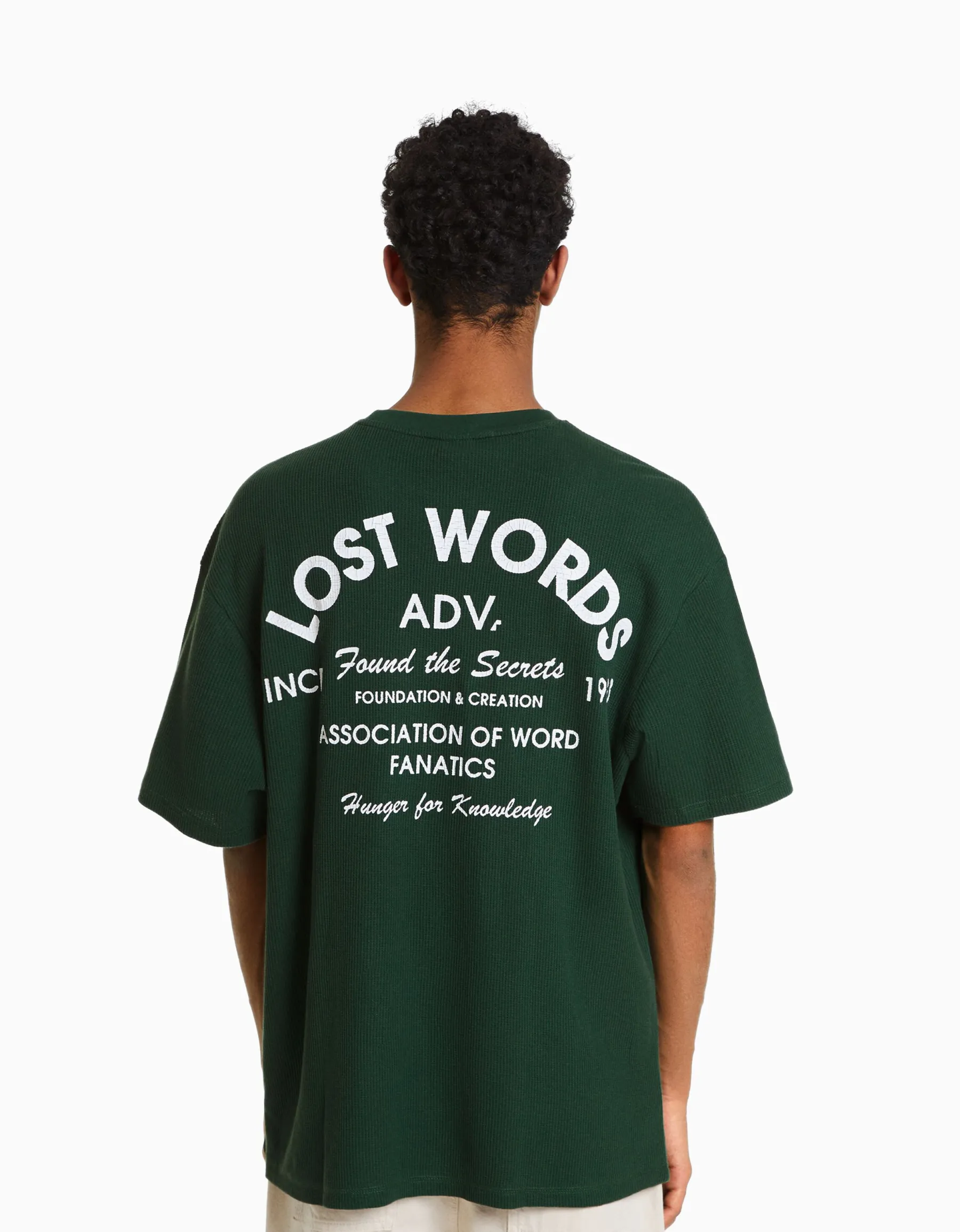 BERSHKA T-shirt manches courtes oversize gaufré et imprimé Vert Online