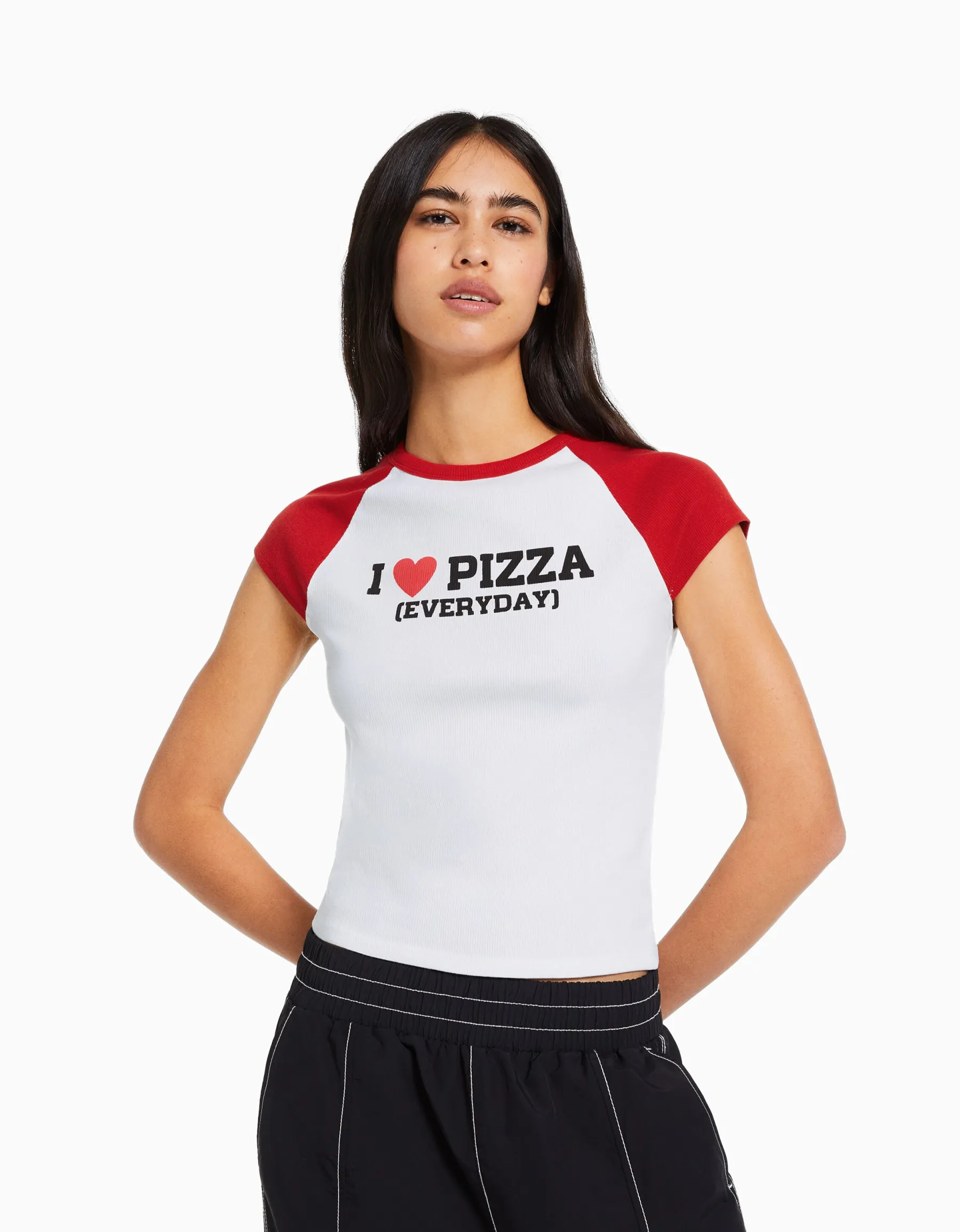 BERSHKA T-shirt manches courtes raglan imprimé Blanc Flash Sale