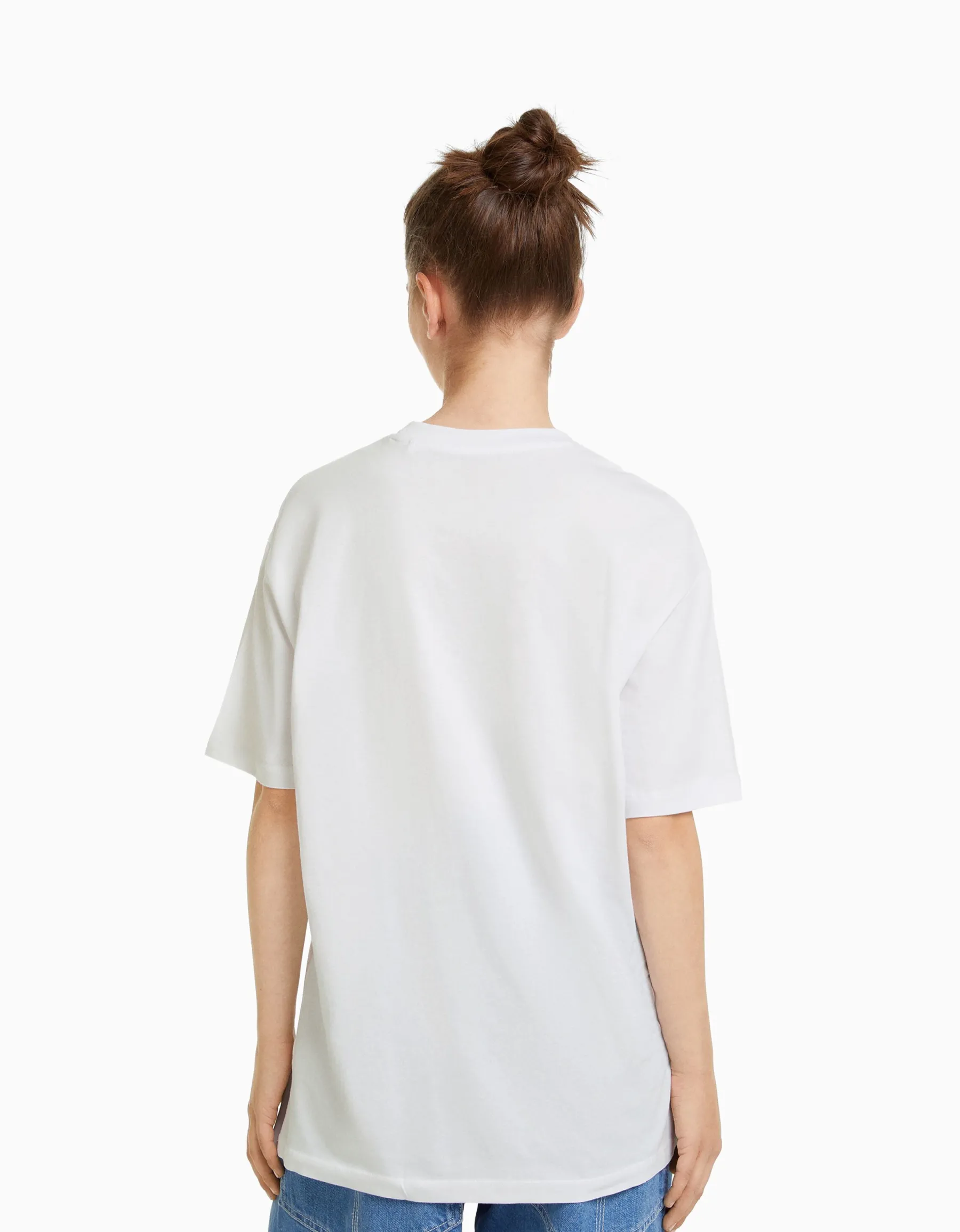 BERSHKA T-shirt manches courtes regular fit Blanc Hot