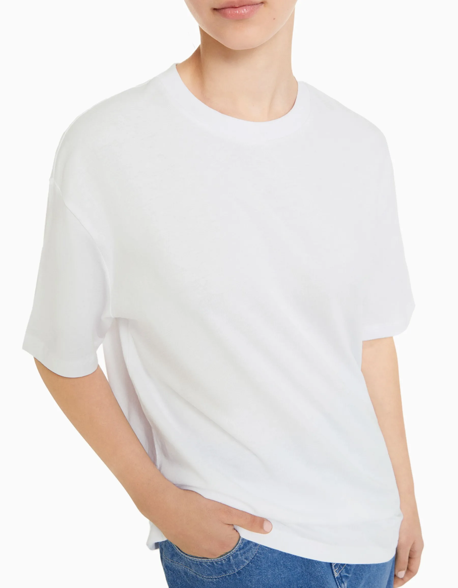 BERSHKA T-shirt manches courtes regular fit Blanc Hot