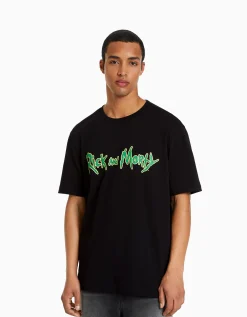 BERSHKA T-shirt manches courtes regular fit imprimé Rick et Morty Blanc Best