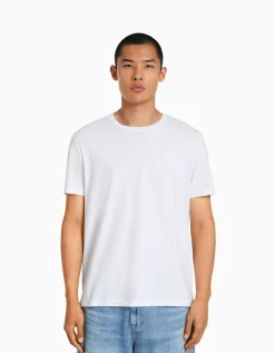 BERSHKA T-shirt manches courtes regular fit Blanc Store