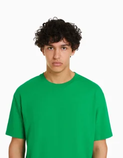 BERSHKA T-shirt manches courtes regular fit Vert Online