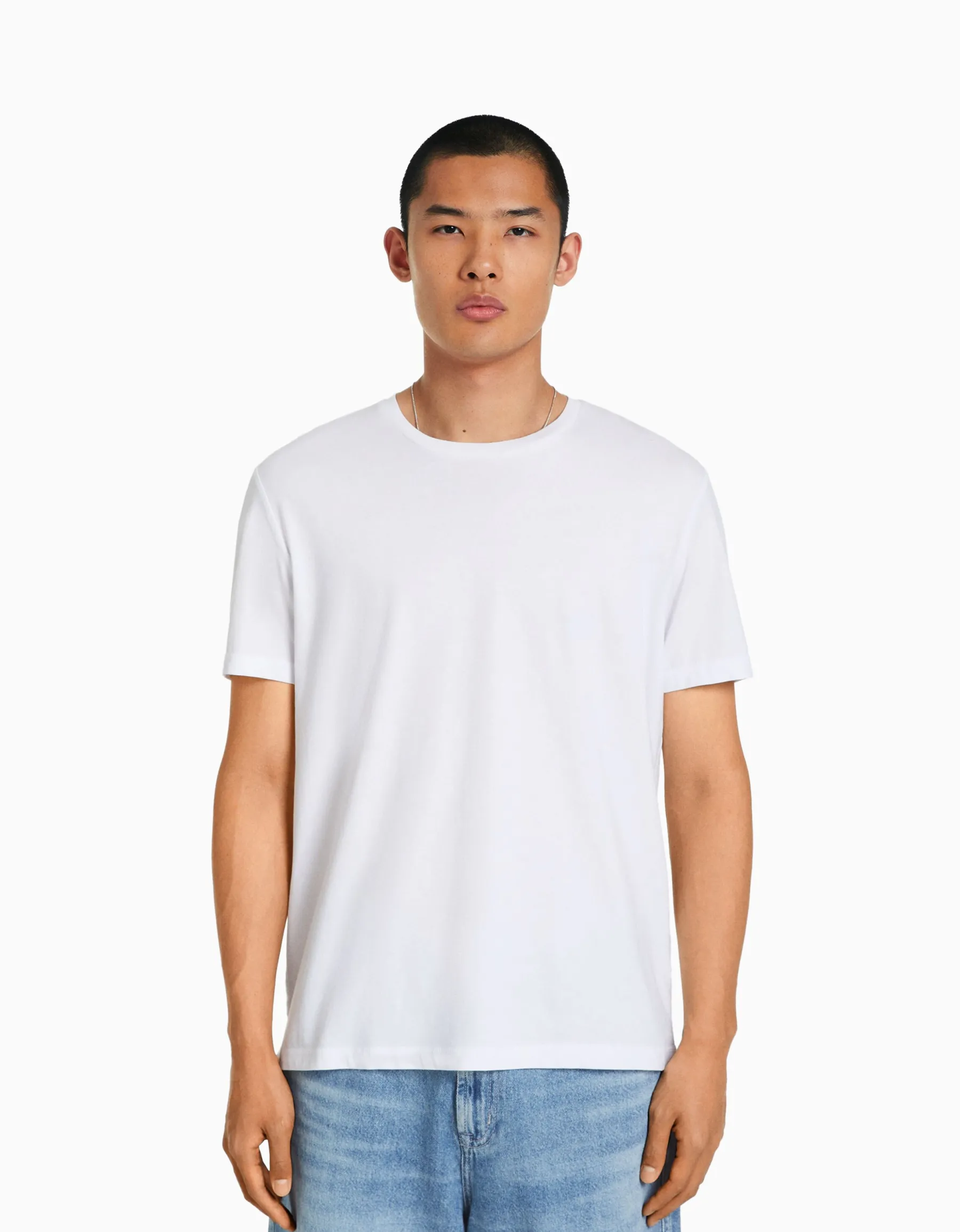 BERSHKA T-shirt manches courtes regular fit Blanc Fashion