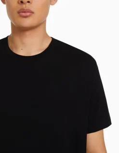 BERSHKA T-shirt manches courtes regular fit Noir Outlet