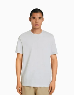 BERSHKA T-shirt manches courtes regular fit Gris Discount