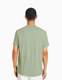 BERSHKA T-shirt manches courtes regular fit Vert Fashion