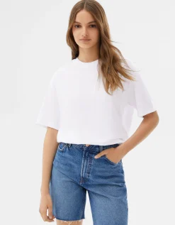 BERSHKA T-shirt manches courtes regular fit Blanc New