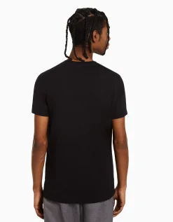 BERSHKA T-shirt manches courtes regular fit imprimé Blanc Sale