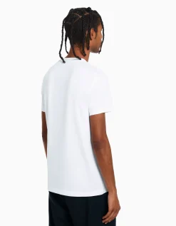 BERSHKA T-shirt manches courtes regular fit imprimé Blanc Shop