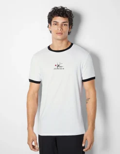 BERSHKA T-shirt manches courtes regular fit imprimé Blanc / Noir Fashion
