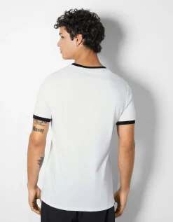 BERSHKA T-shirt manches courtes regular fit imprimé Blanc / Noir Fashion
