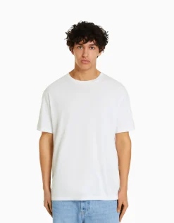 BERSHKA T-shirt manches courtes regular fit Blanc Store