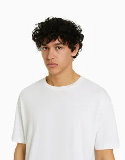 BERSHKA T-shirt manches courtes regular fit Blanc Store