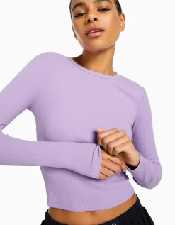 BERSHKA T-shirt manches longues bord-côte Violet Store