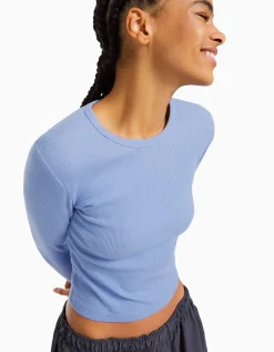 BERSHKA T-shirt manches longues bord-côte Bleu clair Best