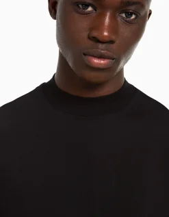 BERSHKA T-shirt manches longues col cheminée Noir Online