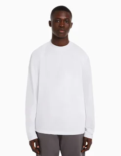 BERSHKA T-shirt manches longues col cheminée Blanc Cheap