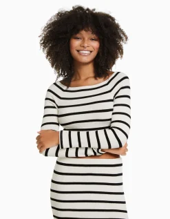 BERSHKA T-shirt manches longues col bateau rayures Bleu Best Sale