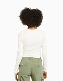 BERSHKA T-shirt manches longues imprimé Rouge Outlet