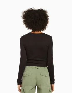 BERSHKA T-shirt manches longues imprimé Rouge Discount