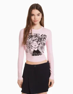 BERSHKA T-shirt manches longues imprimé anime Rose Online
