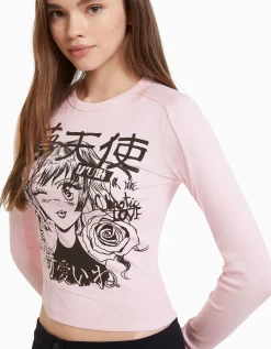 BERSHKA T-shirt manches longues imprimé anime Rose Online