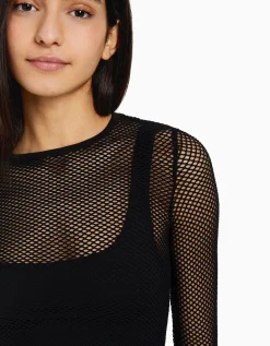 BERSHKA T-shirt manches longues seamless filet Lime Discount