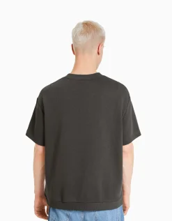 BERSHKA T-shirt molleton imprimé varsity Gris Cheap