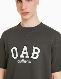 BERSHKA T-shirt molleton imprimé varsity Gris Cheap