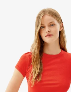 BERSHKA T-shirt moulant manches courtes Rouge Clearance