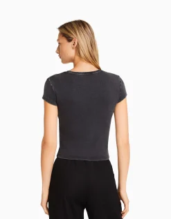 BERSHKA T-shirt moulant manches courtes Noir Shop
