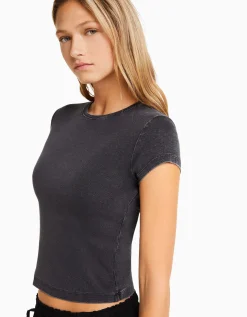 BERSHKA T-shirt moulant manches courtes Noir Shop