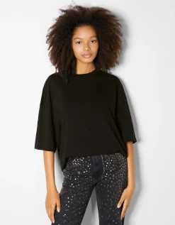 BERSHKA T-shirt oversize à manches courtes Noir New