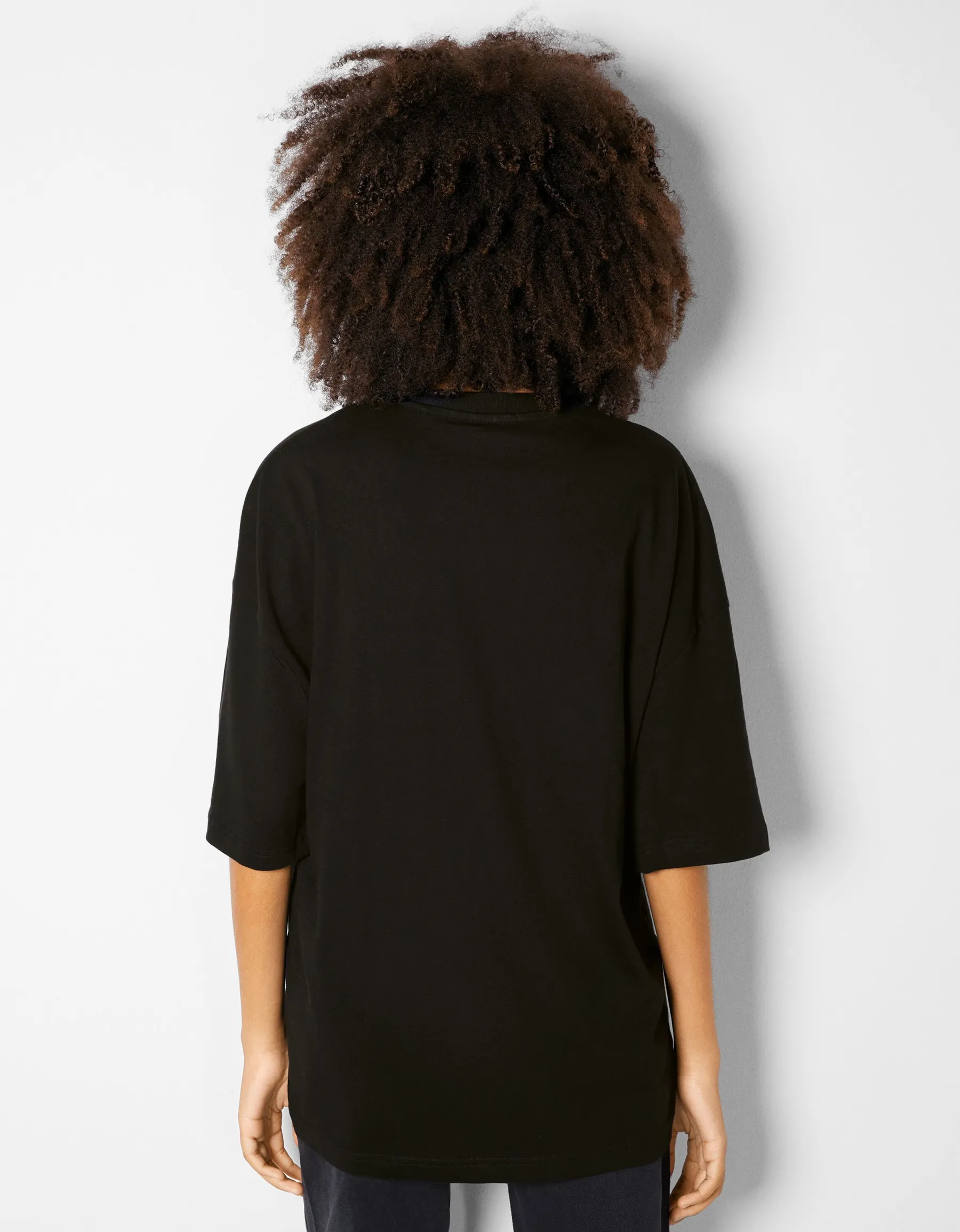 BERSHKA T-shirt oversize à manches courtes Noir New